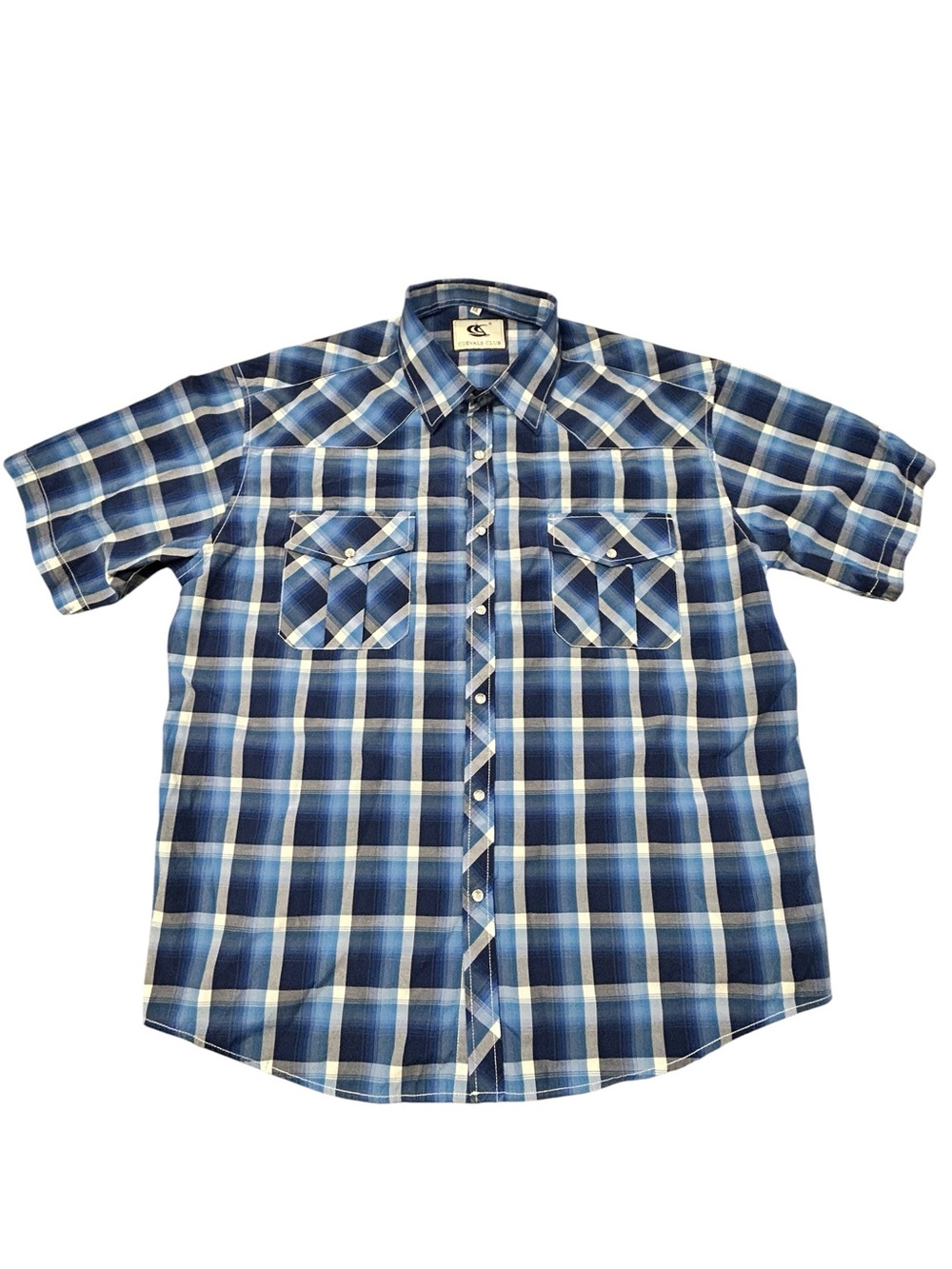 Coevals Club Blue Plaid Short Sleeve Button-Up Shirt XXL Pearl Snap Western Mens